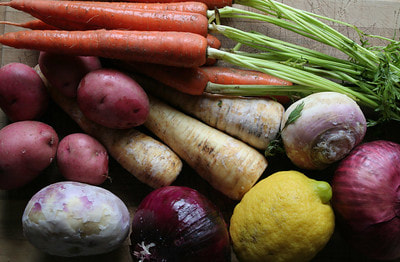 "Root Vegetables and Lemon" by Sharon Mollerus is licensed under CC BY 2.0.